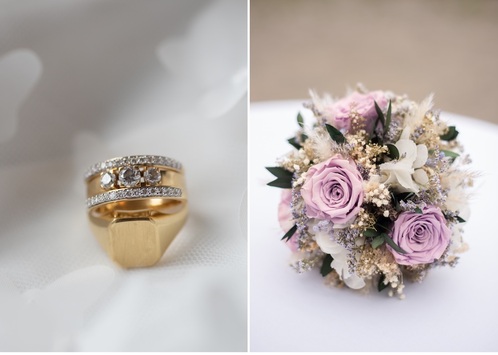 Vigselringar bröllopsbukett 